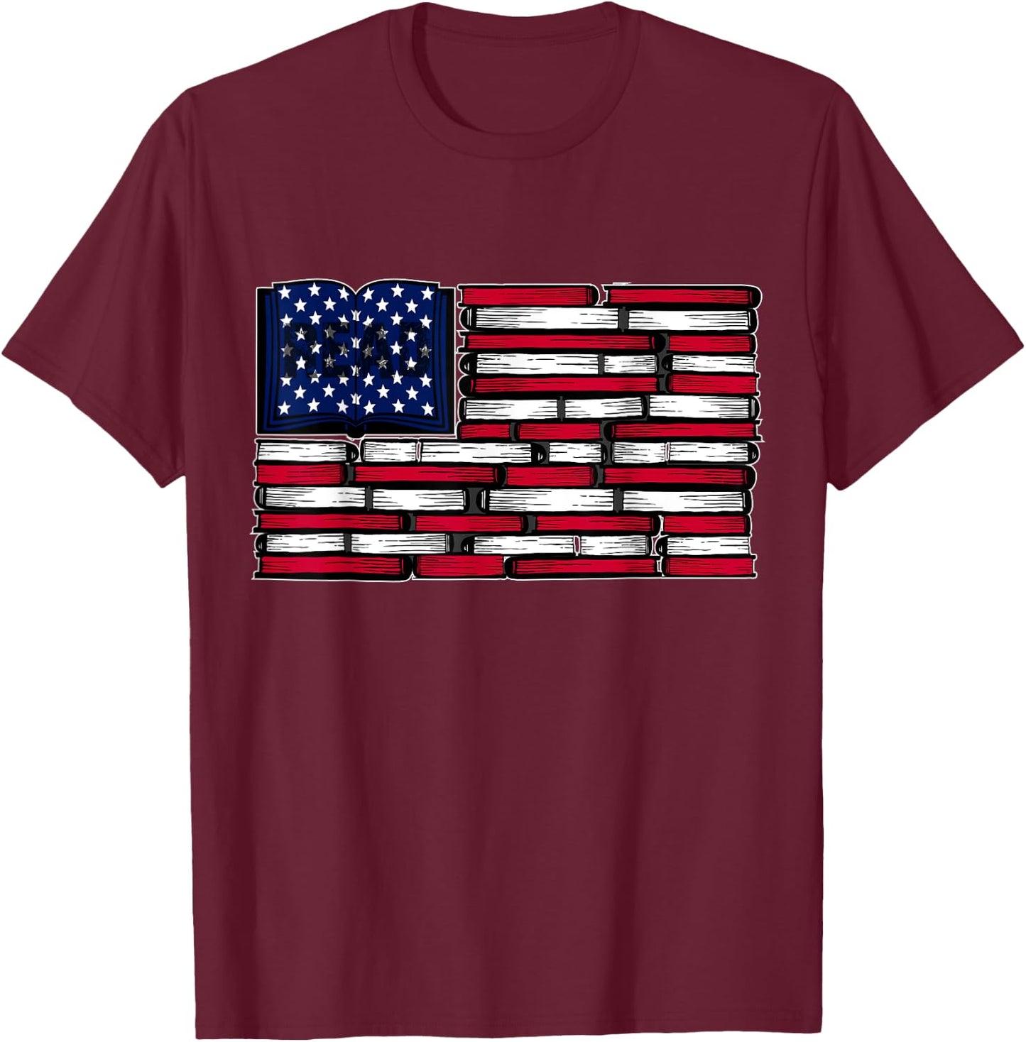 America US Flag Books Library Reading For Book Lover Reader T-Shirt - T-Shirt | Maroon
