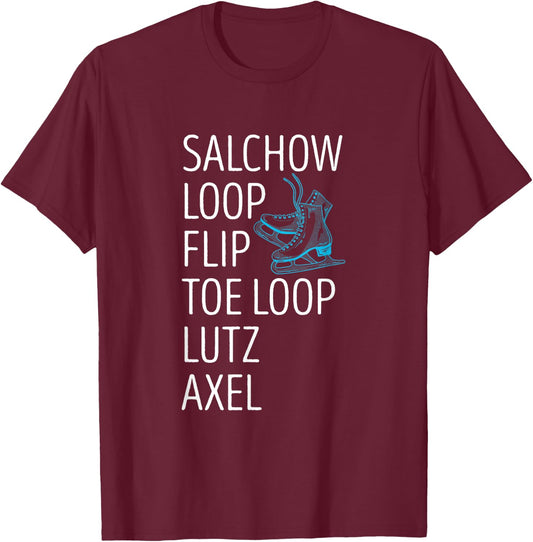 Figure Skating Salchow Loop Flip Ice Skating Figure Skater T-Shirt - T-Shirt | Maroon