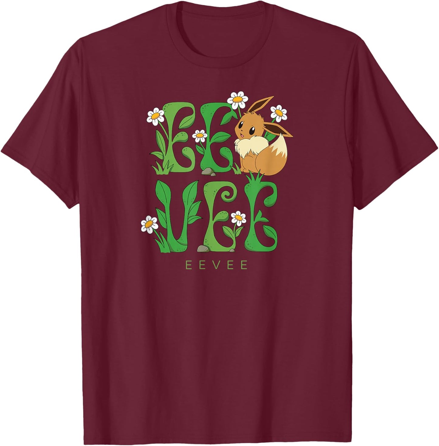 Pokémon - Eevee Floral First Generation Normal Type T-Shirt - T-Shirt | Maroon