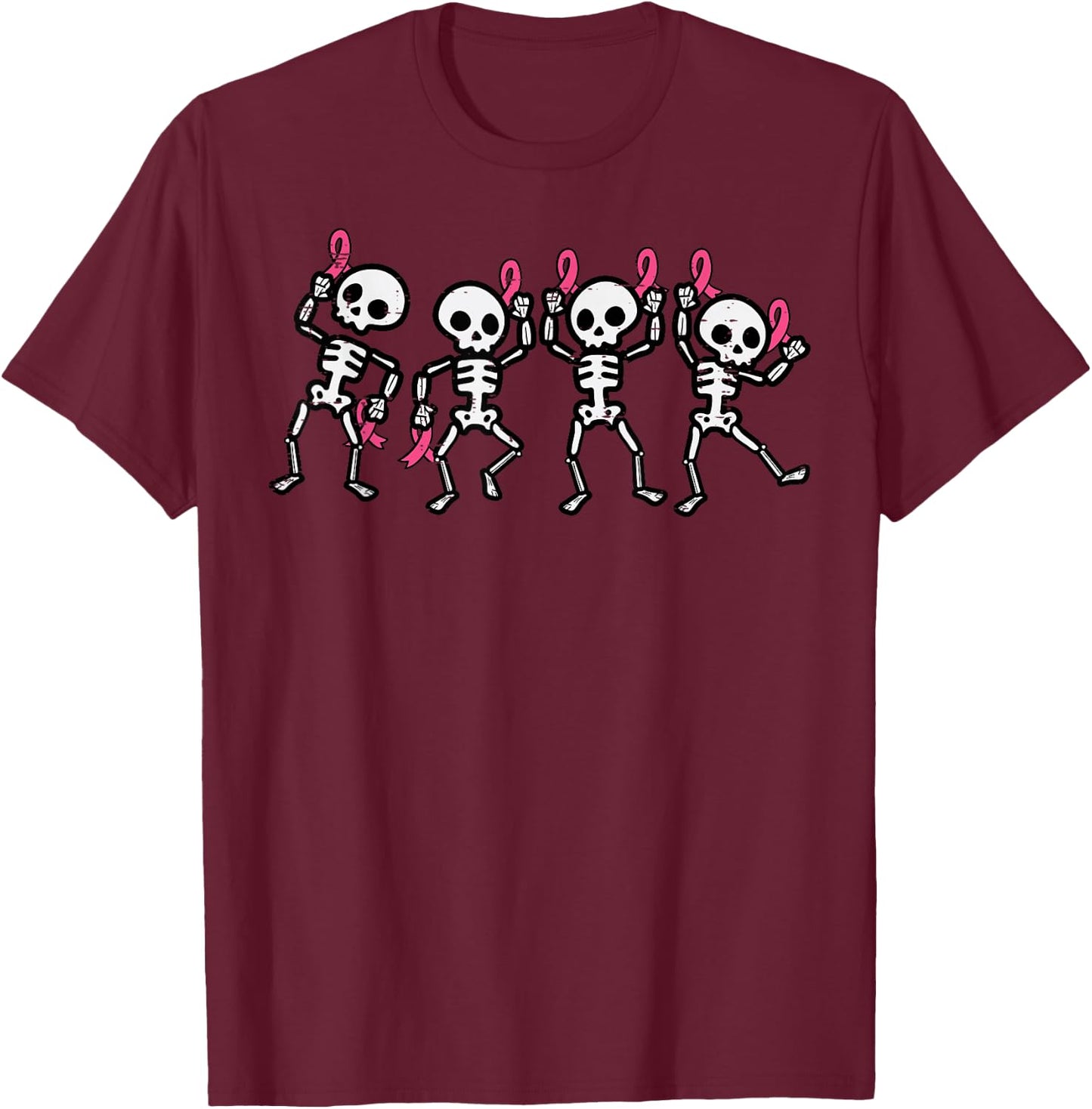 Breast Cancer Skeletons Pink Ribbon Awareness Women Kids Men T-Shirt - T-Shirt | Maroon