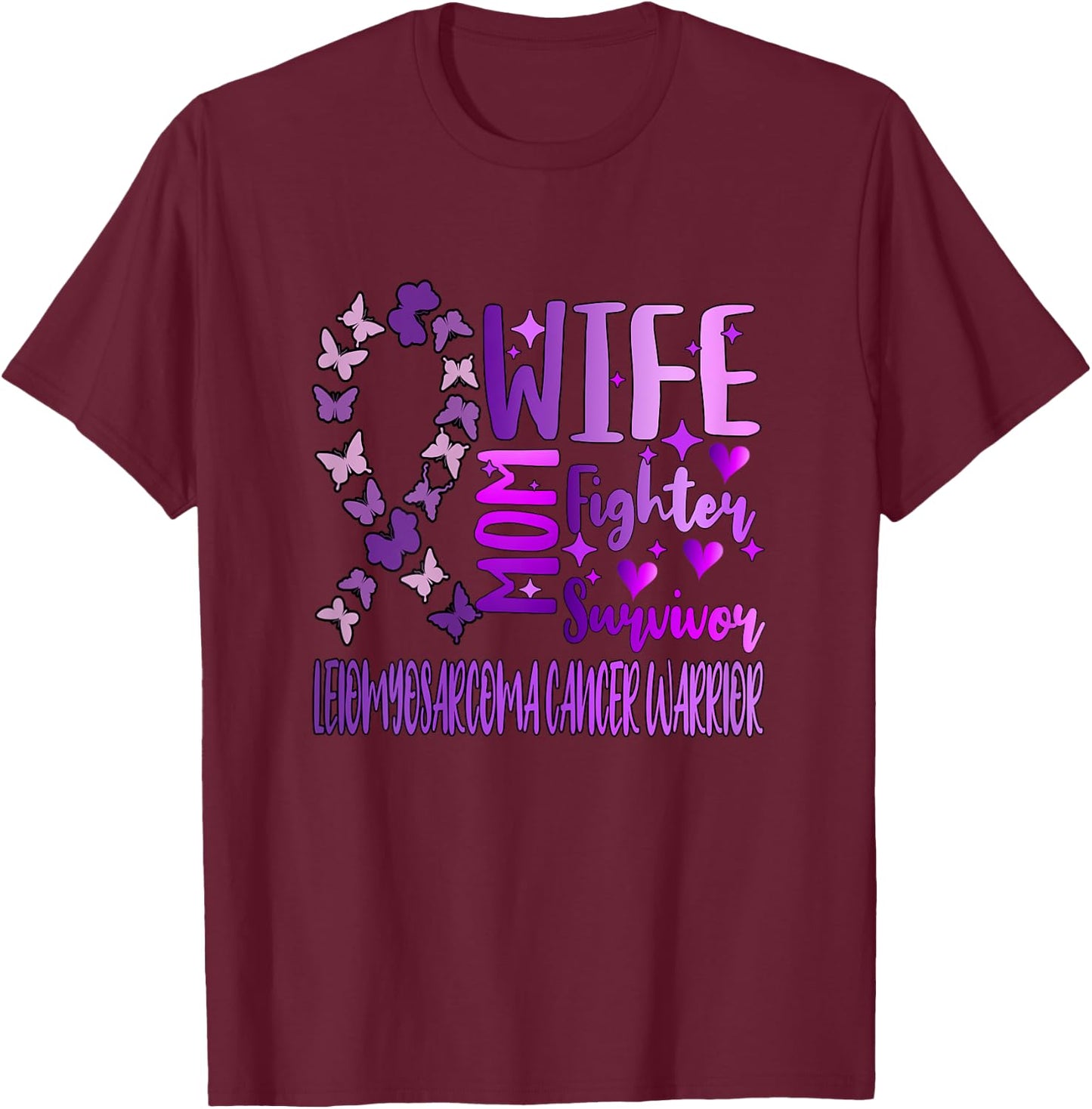 Leiomyosarcoma Cancer Wife Mom Warrior LMS Purple Ribbon T-Shirt - T-Shirt | Maroon
