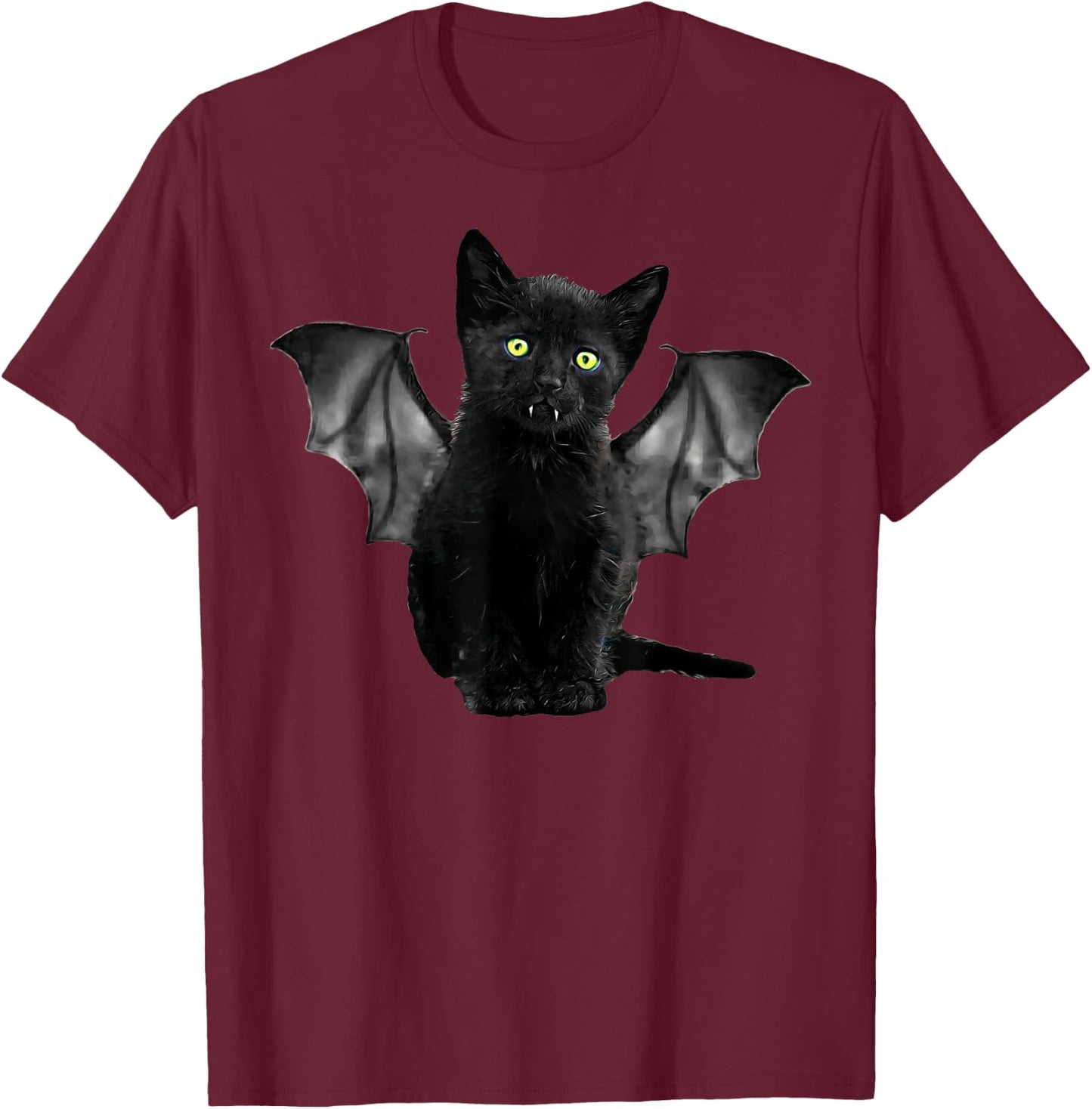 Halloween Batcat Black Cat Kitten Bat Funny Design T-Shirt - T-Shirt | Maroon