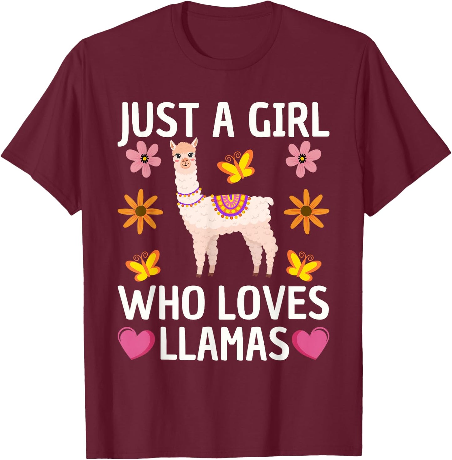 Cute Llama Girls Farming Llama Lovers Alpaca Farm T-Shirt - T-Shirt | Maroon