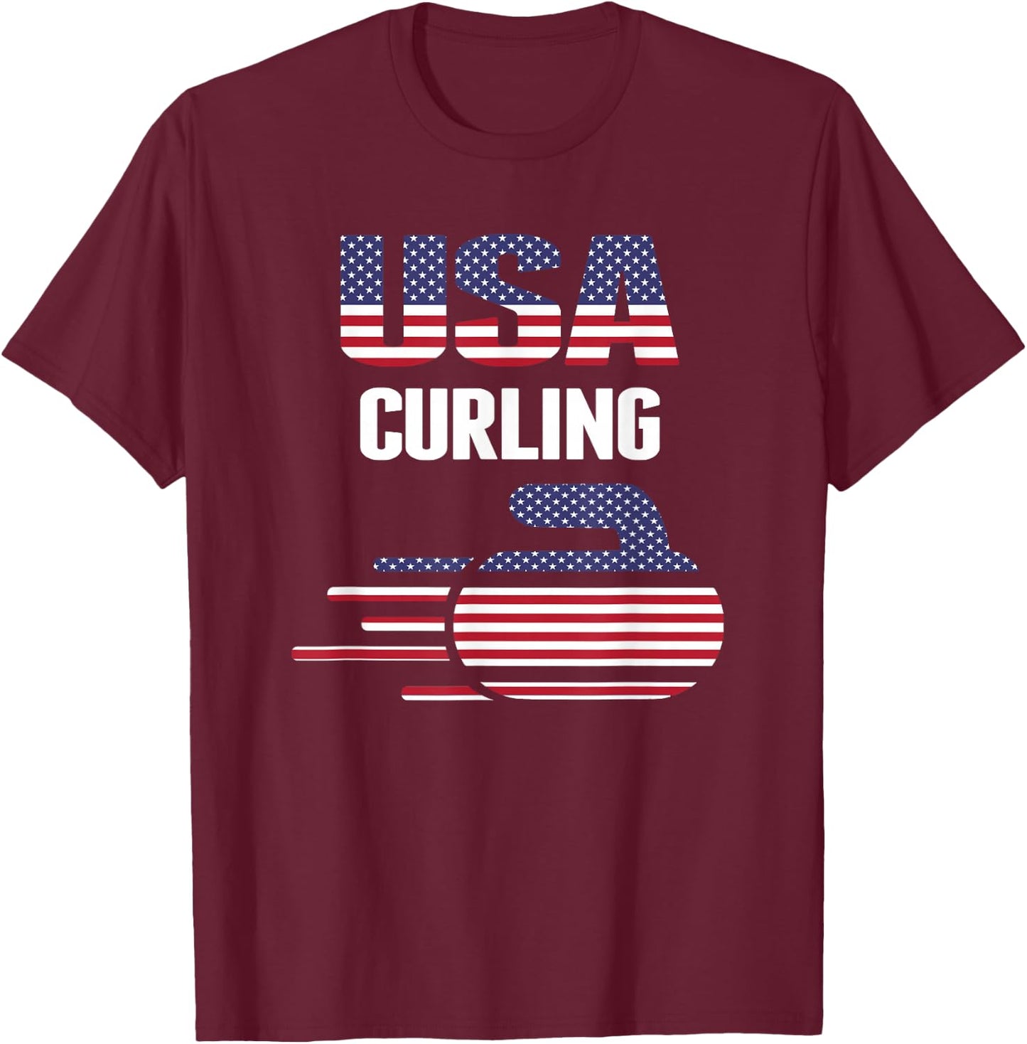 USA Team Curling Rock Jersey - Vintage Winter Sports Lovers T-Shirt - T-Shirt | Maroon