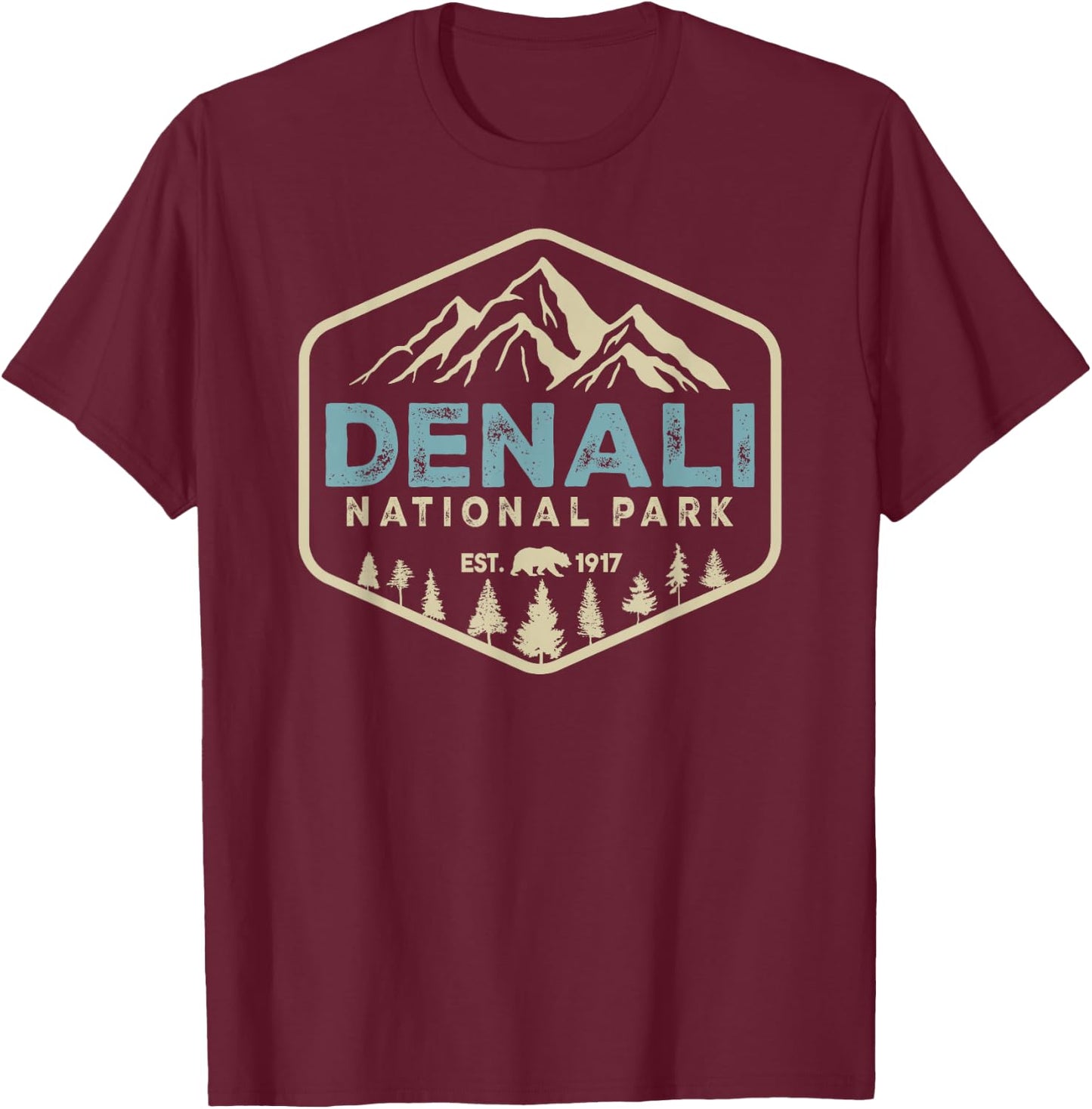 Retro Denali National Park mountains Nature Vintage Hiking T-Shirt - T-Shirt | Maroon