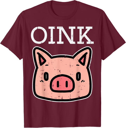 Oink Pig Face Cute Hog Head Girls Boys Kids Toddler Women T-Shirt - T-Shirt | Maroon