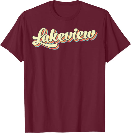 Lakeview Retro Art Baseball Font Vintage T-Shirt - T-Shirt | Maroon