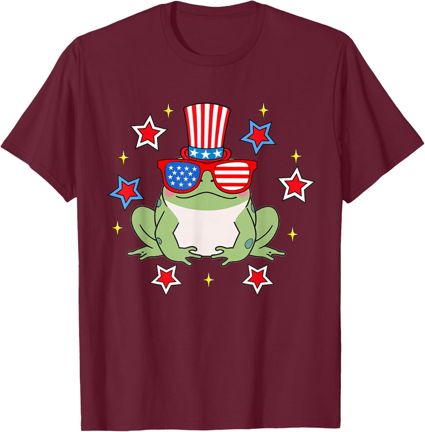 Cute Frog American Flag Patriotic Funny 4th of July T-Shirt - T-Shirt | Maroon