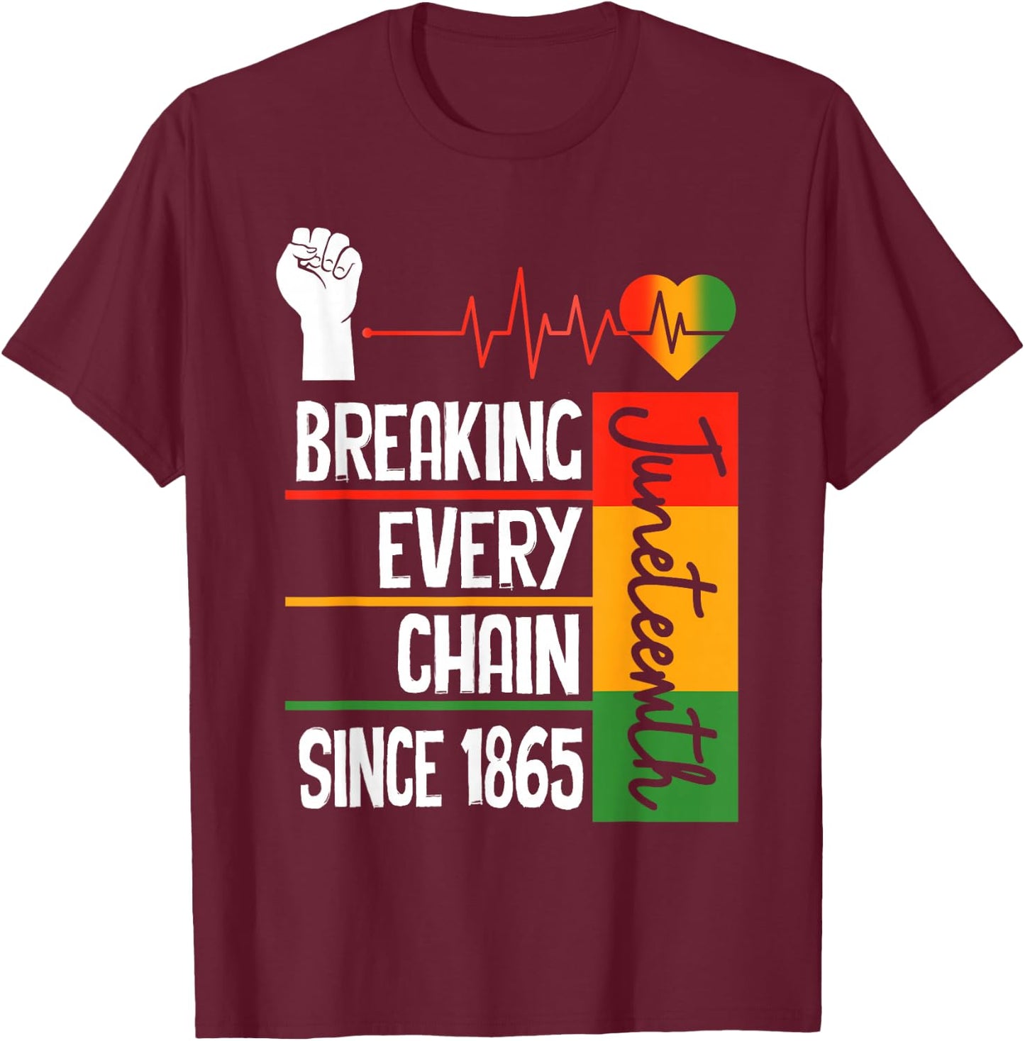 Juneteenth Breaking Every Chain Since 1865 Freedom Day T-Shirt - T-Shirt | Maroon