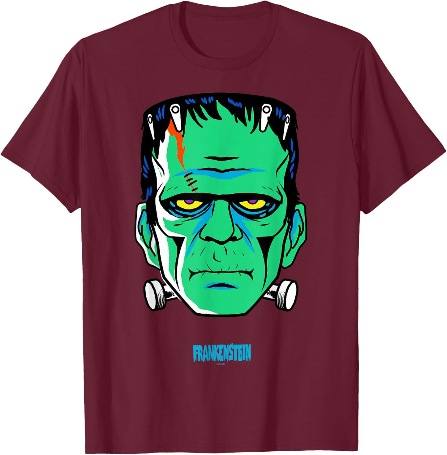 Universal Monsters Frankenstein retro big face T-Shirt - T-Shirt | Maroon
