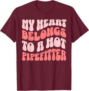 Wife Pipefitter Retro Wavy Girlfriend T-Shirt - T-Shirt | Maroon