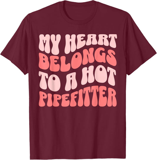 Wife Pipefitter Retro Wavy Girlfriend T-Shirt - T-Shirt | Maroon
