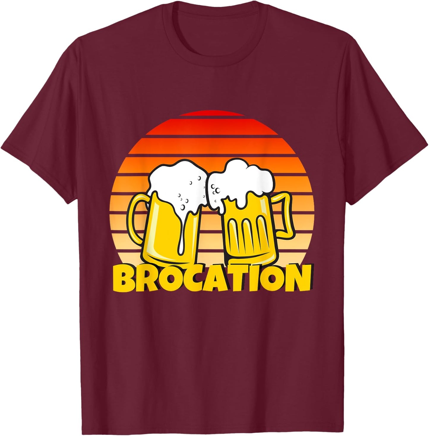 Retro Sunrise & Beers. Time for a BROCATION T-Shirt - T-Shirt | Maroon