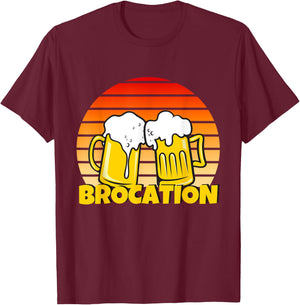 Retro Sunrise & Beers. Time for a BROCATION T-Shirt - T-Shirt | Maroon
