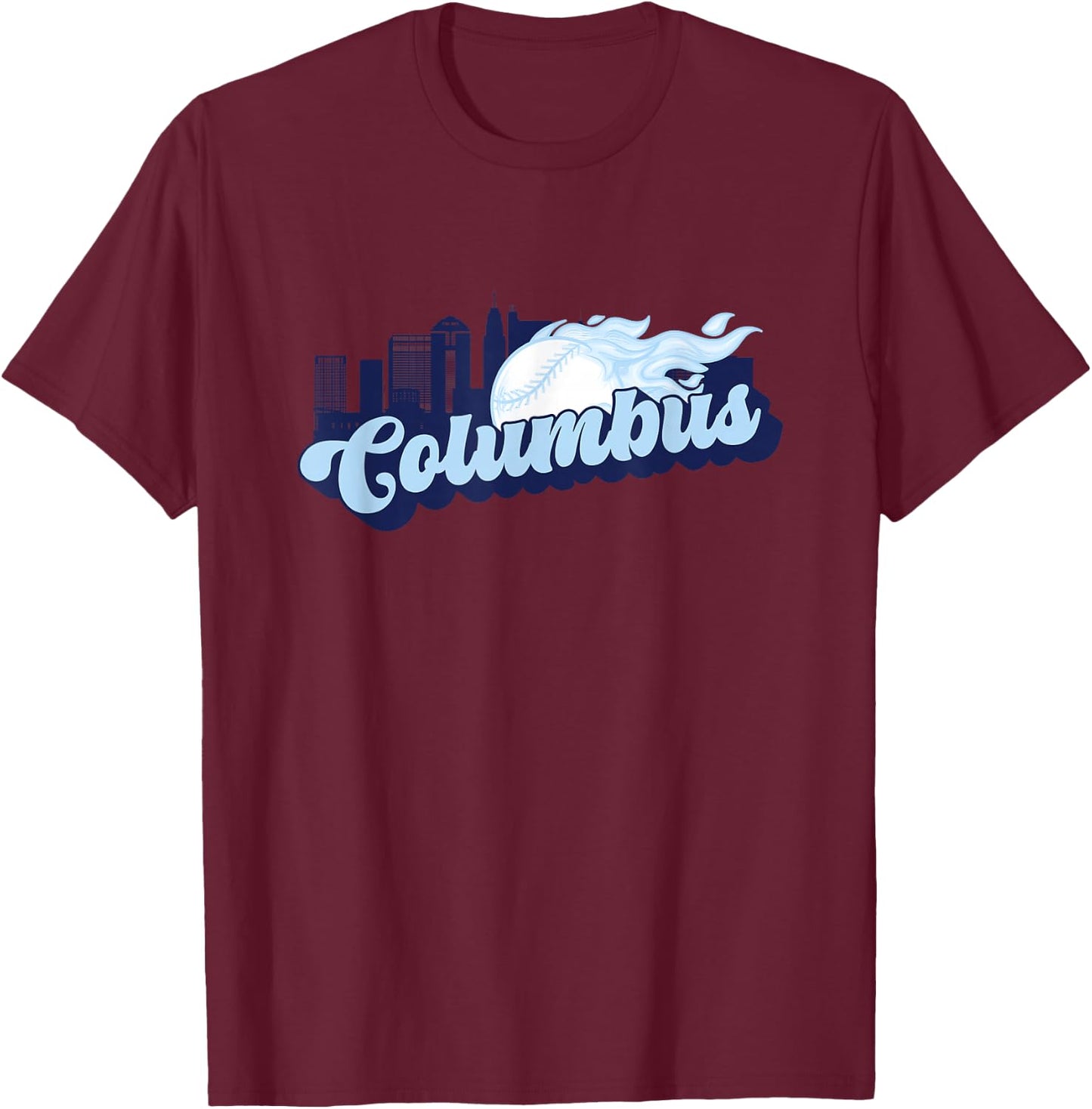 Columbus Baseball Vintage City Skyline Retro Baseball Lover T-Shirt - T-Shirt | Maroon