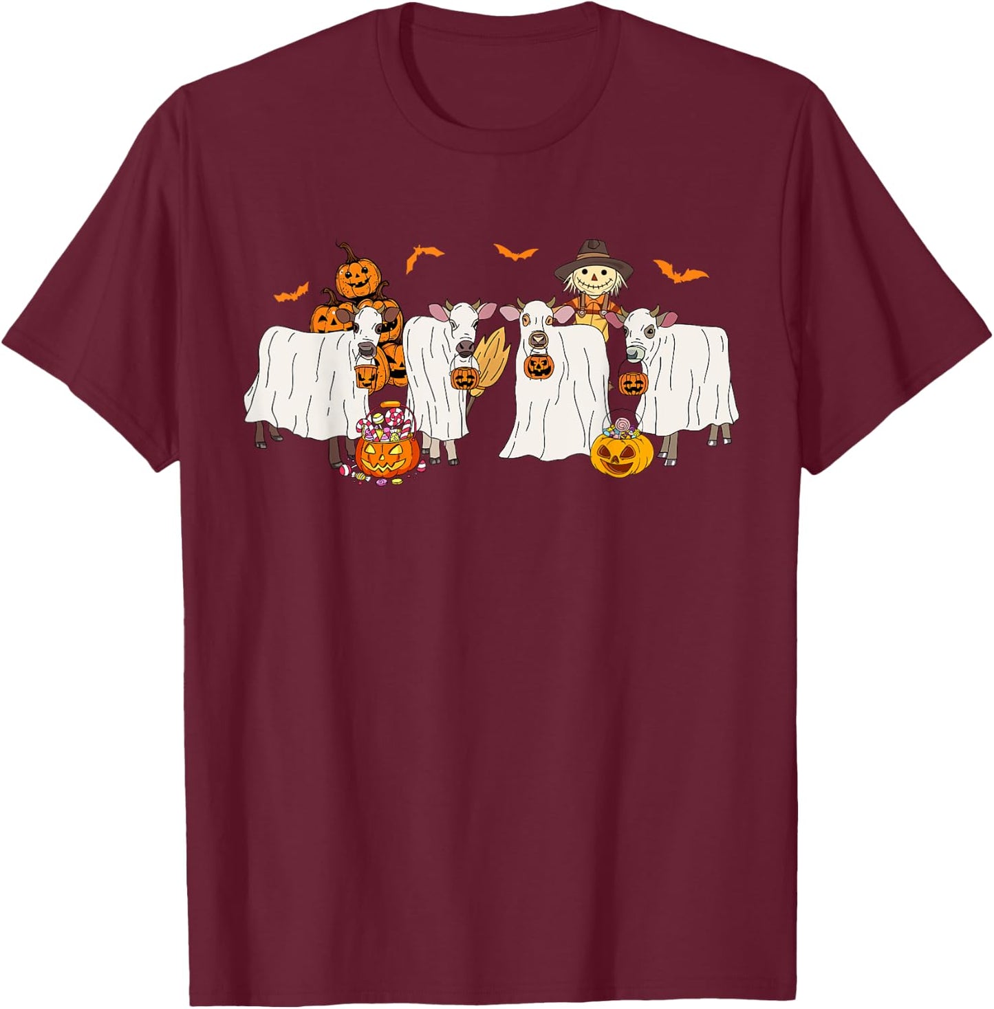 Cow Dressed As Ghost Farm Animal Halloween Costume T-Shirt - T-Shirt | Maroon