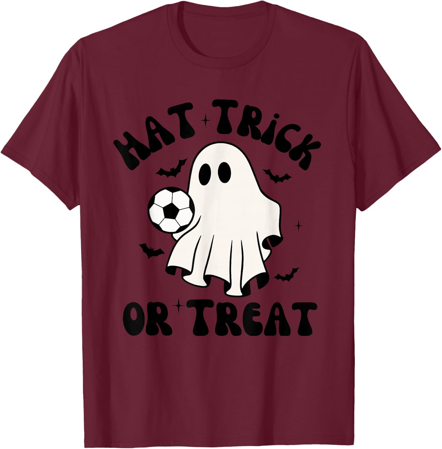 Hat-Trick Or Treat Soccer Sports Halloween Men Boys Girls T-Shirt - T-Shirt | Maroon