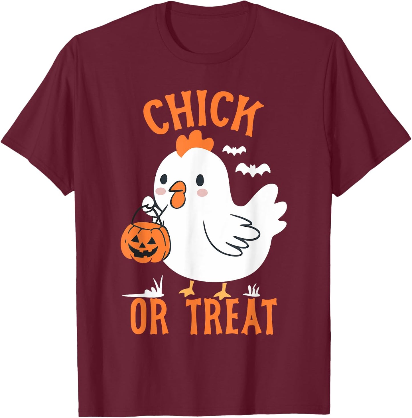 Chick Or Treat Shirt Funny Chicken Halloween Kids Girl Boy T-Shirt - T-Shirt | Maroon
