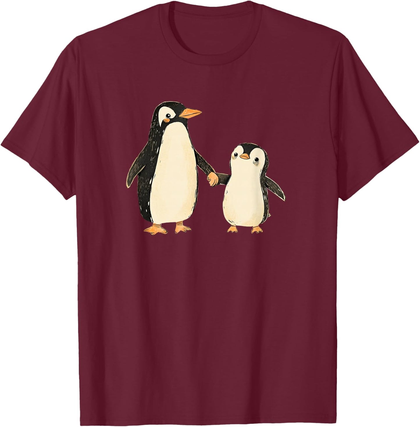 Mama and Baby Penguin T-Shirt - T-Shirt | Maroon