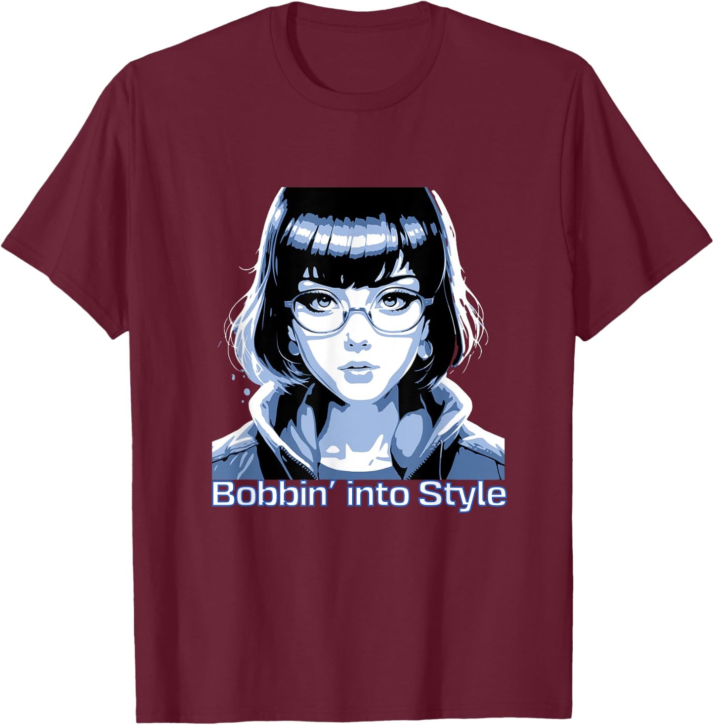 Anime Girls Short Pixie Hair Kawaii Bob Cut Women Fashion T-Shirt - T-Shirt | Maroon
