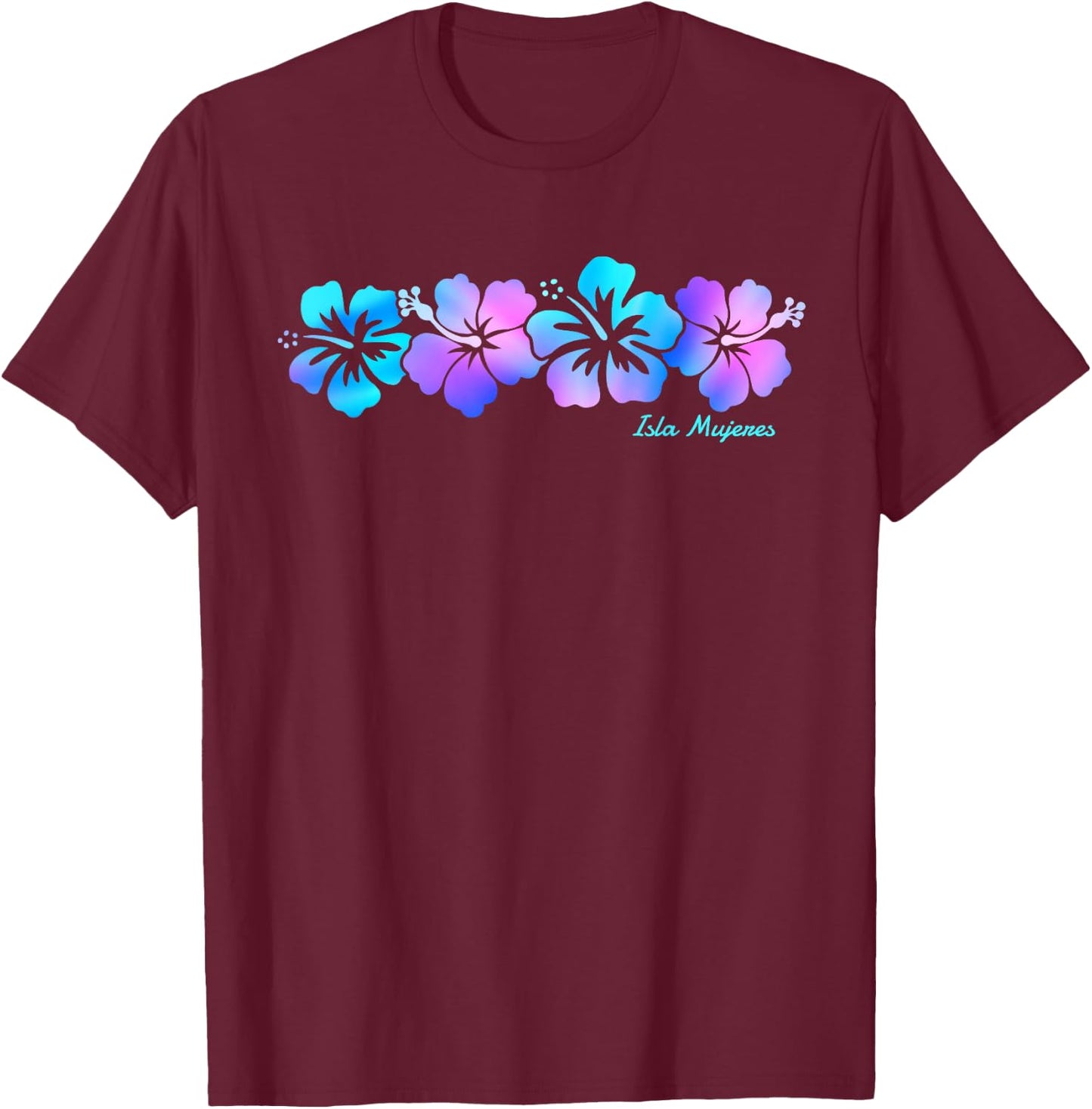 Retro Isla Mujeres Mexico hibiscus flower Men Women T-Shirt - T-Shirt | Maroon