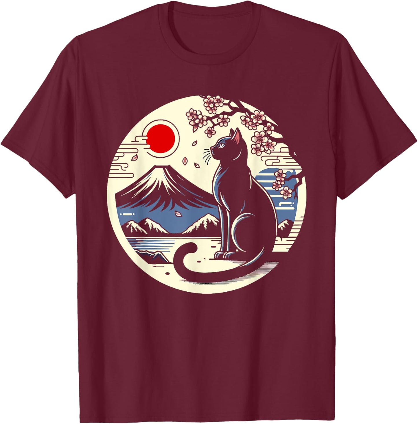 Kawaii Cat Anime Japanese Retro Men Women Kids Funny Cat T-Shirt - T-Shirt | Maroon