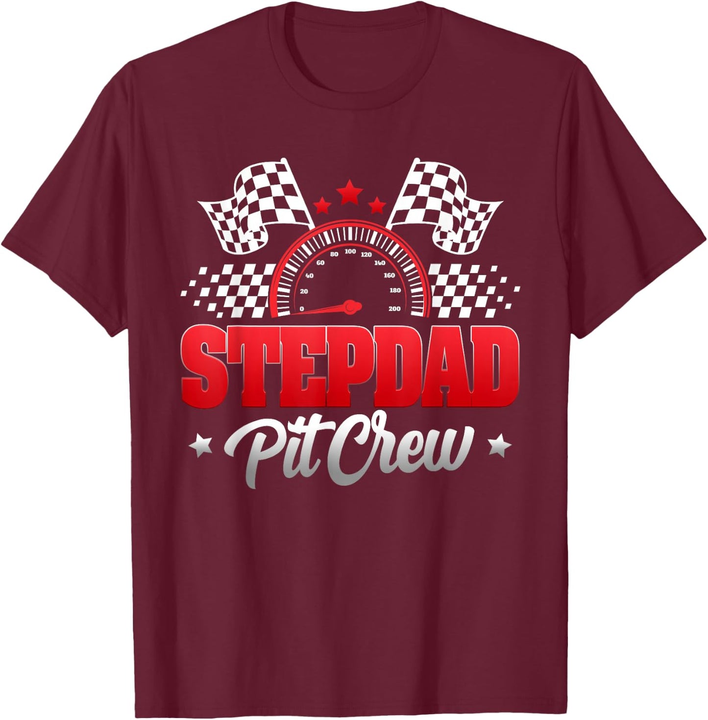 Stepdad Pit Crew Race Car Birthday Family Matching T-Shirt - T-Shirt | Maroon
