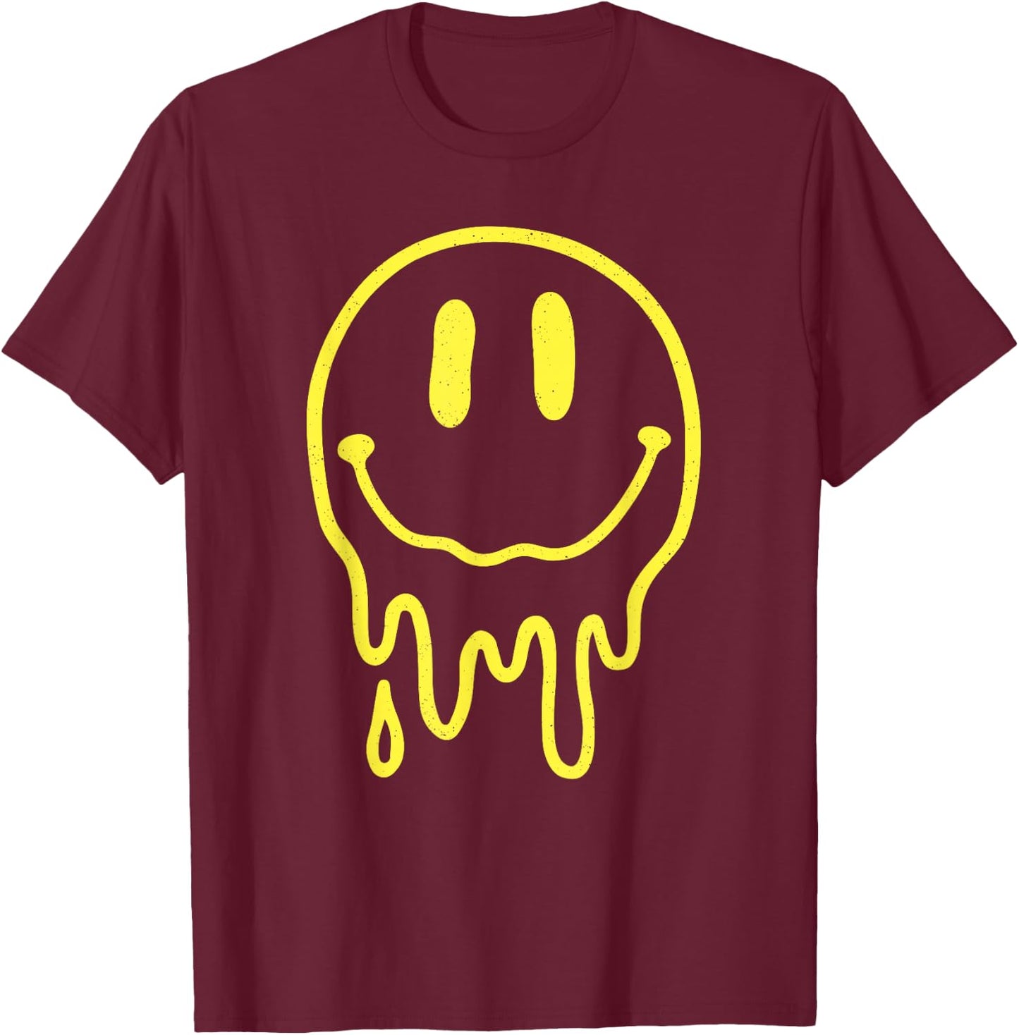 Melting Yellow Smile Face Melted Dripping Happy Face Kids T-Shirt - T-Shirt | Maroon