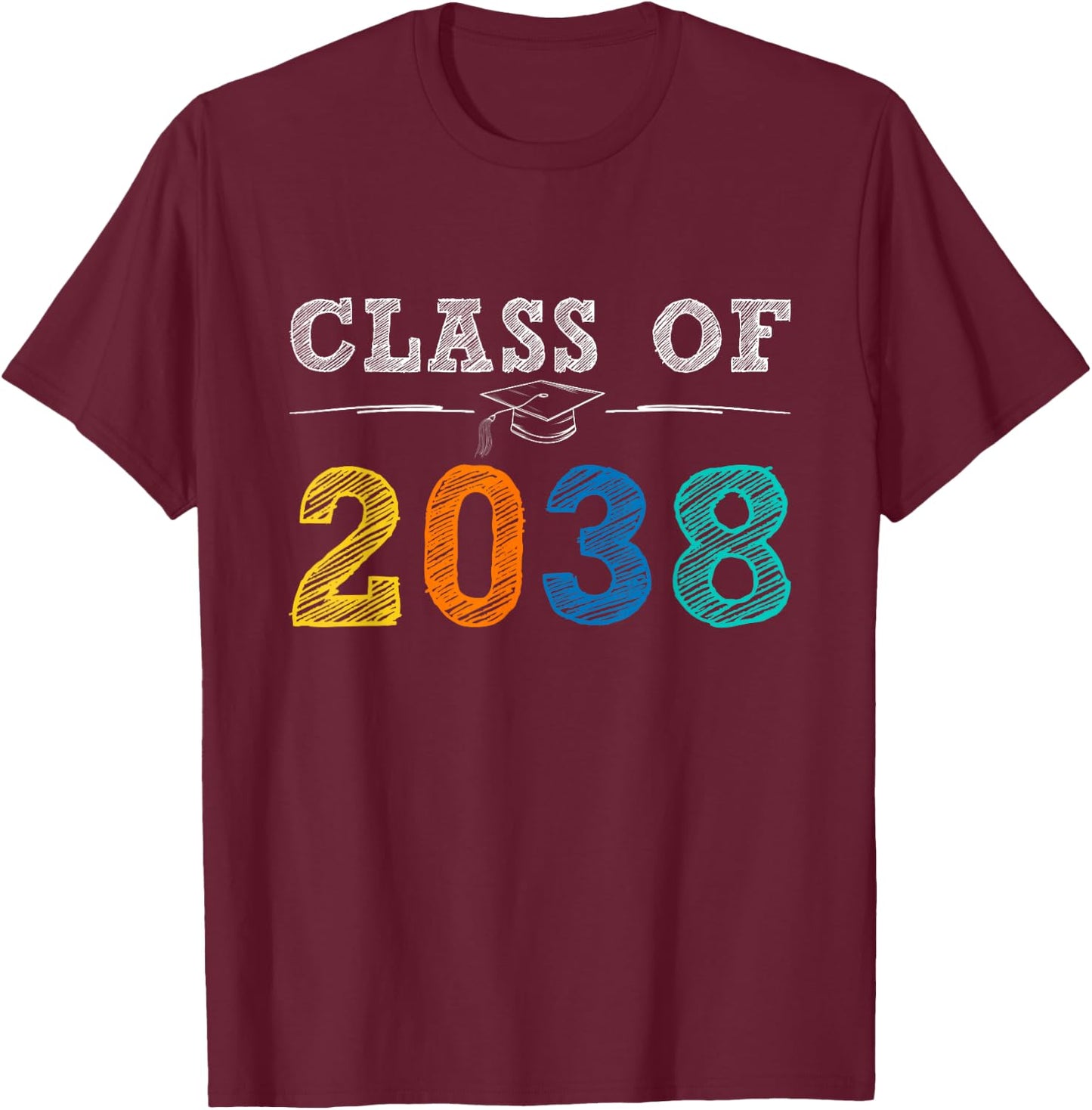 Class Of 2038 Grow With Me Graduation First Day of School T-Shirt - T-Shirt | Maroon