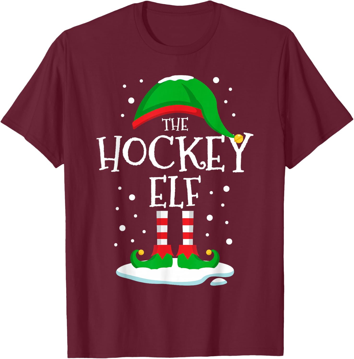 The Hockey Elf Christmas Family Matching Xmas Group Funny T-Shirt - T-Shirt | Maroon