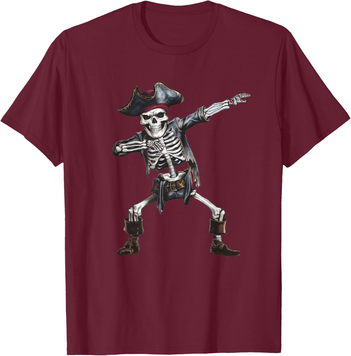 Dabbing Skeleton Pirate Halloween Kids Jolly Roger Pirate T-Shirt - T-Shirt | Maroon
