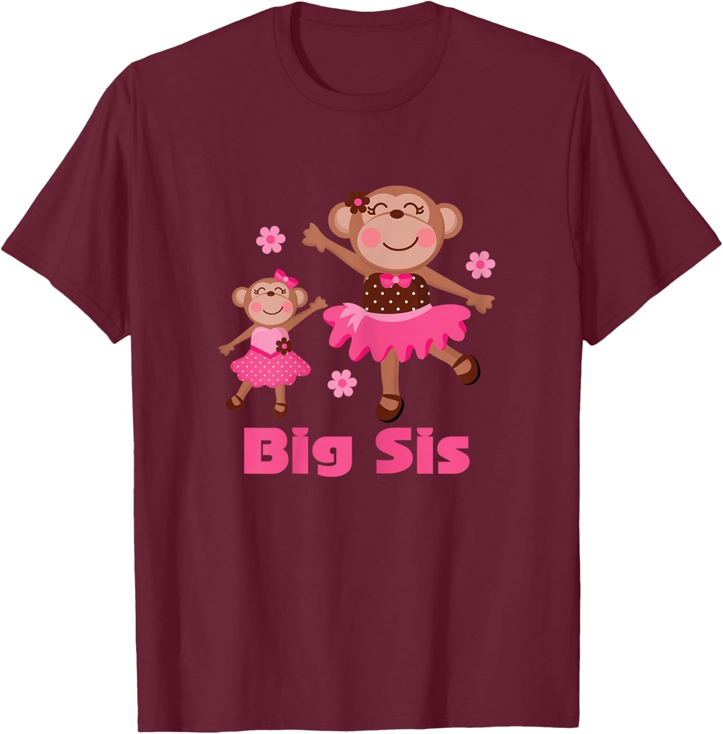 Big Sis Ballerina Girls Monkey Sister Announcement T-Shirt - T-Shirt | Maroon