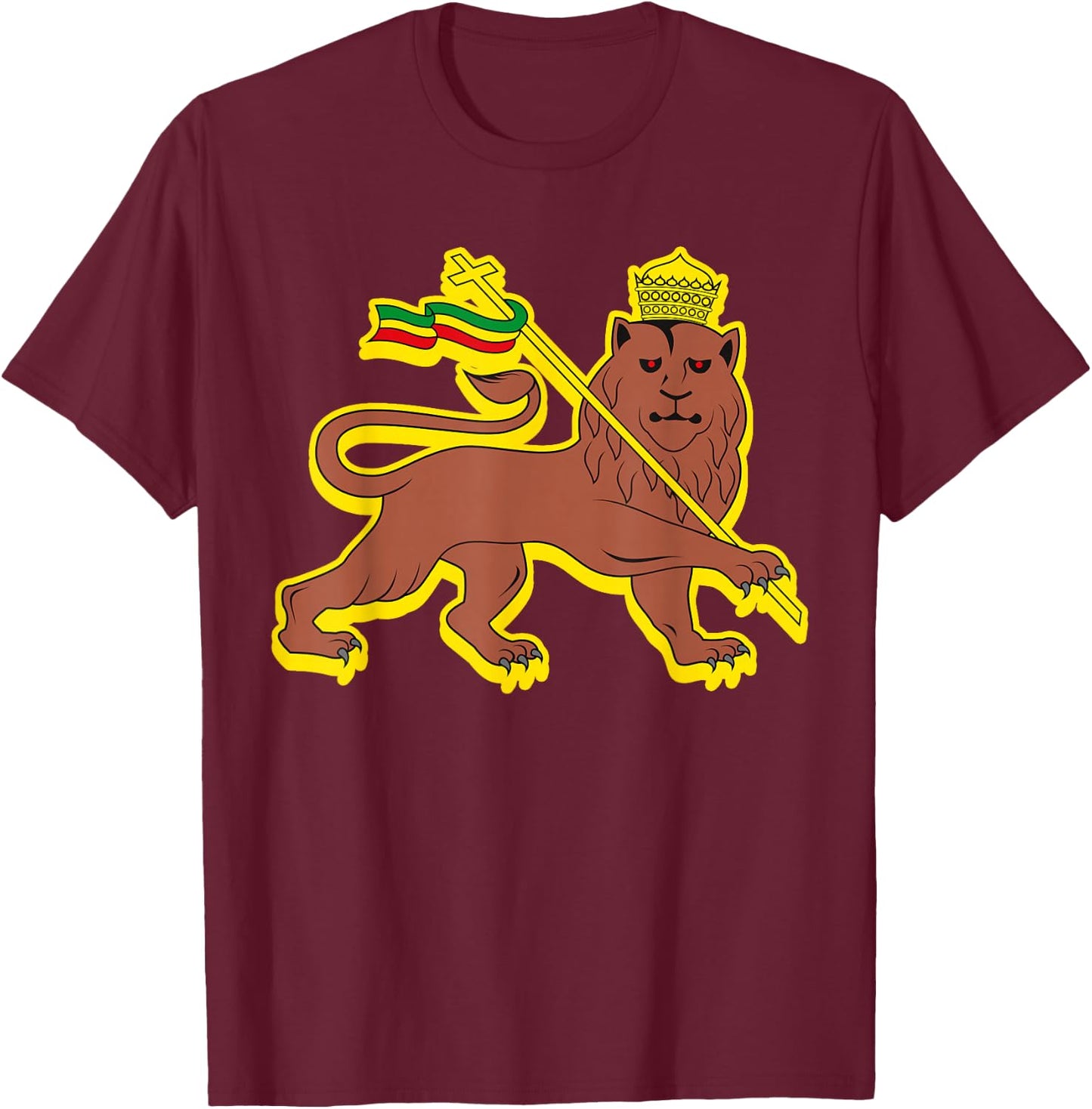Ethiopia Lion Of Judah Cross Ethiopian Flag T-Shirt - T-Shirt | Maroon
