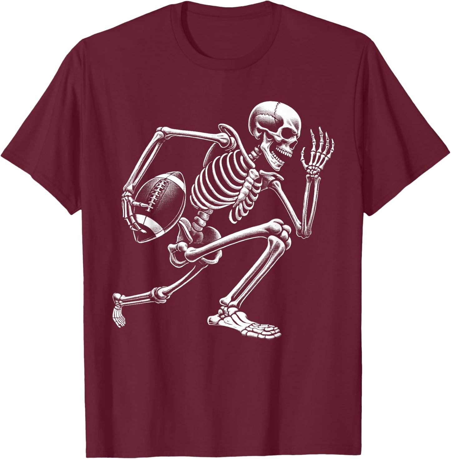 Football Skeleton Playing Football Halloween Skull Lover T-Shirt - T-Shirt | Maroon