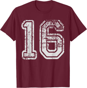 Team Jersey Uniforms Number 16 sixteen School Sport Birthday T-Shirt - T-Shirt | Maroon