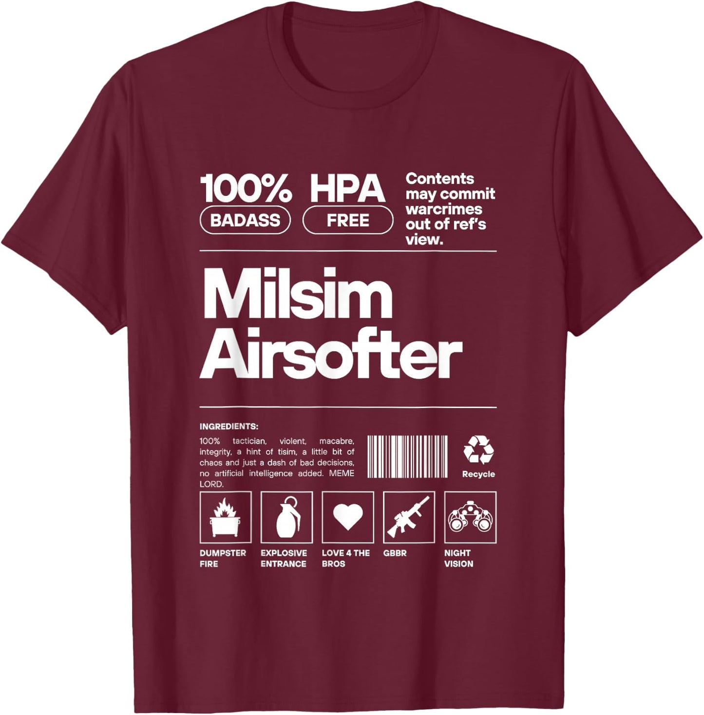 Milsim Airsoft Ingredient Shirt T-Shirt - T-Shirt | Maroon