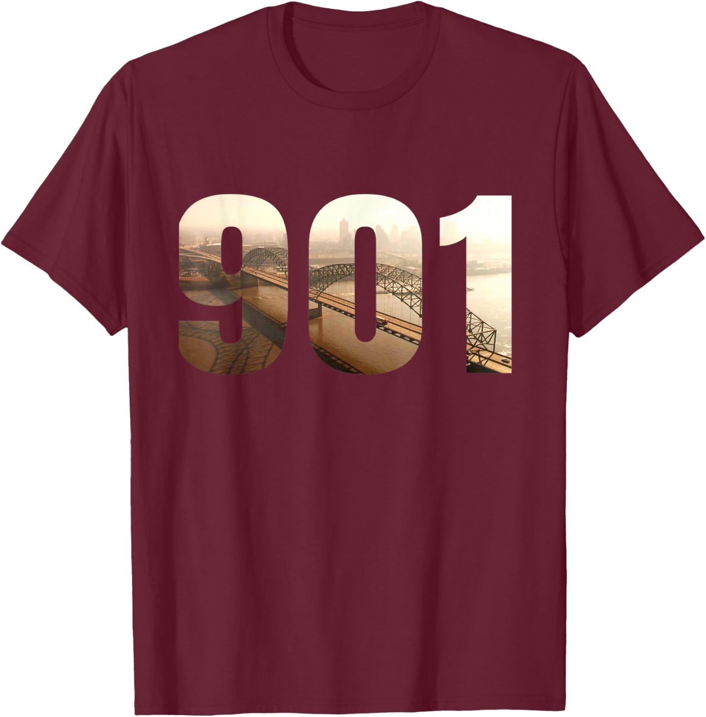I am 901 - Memphis Tennessee Area Code - Historical Bridge T-Shirt - T-Shirt | Maroon