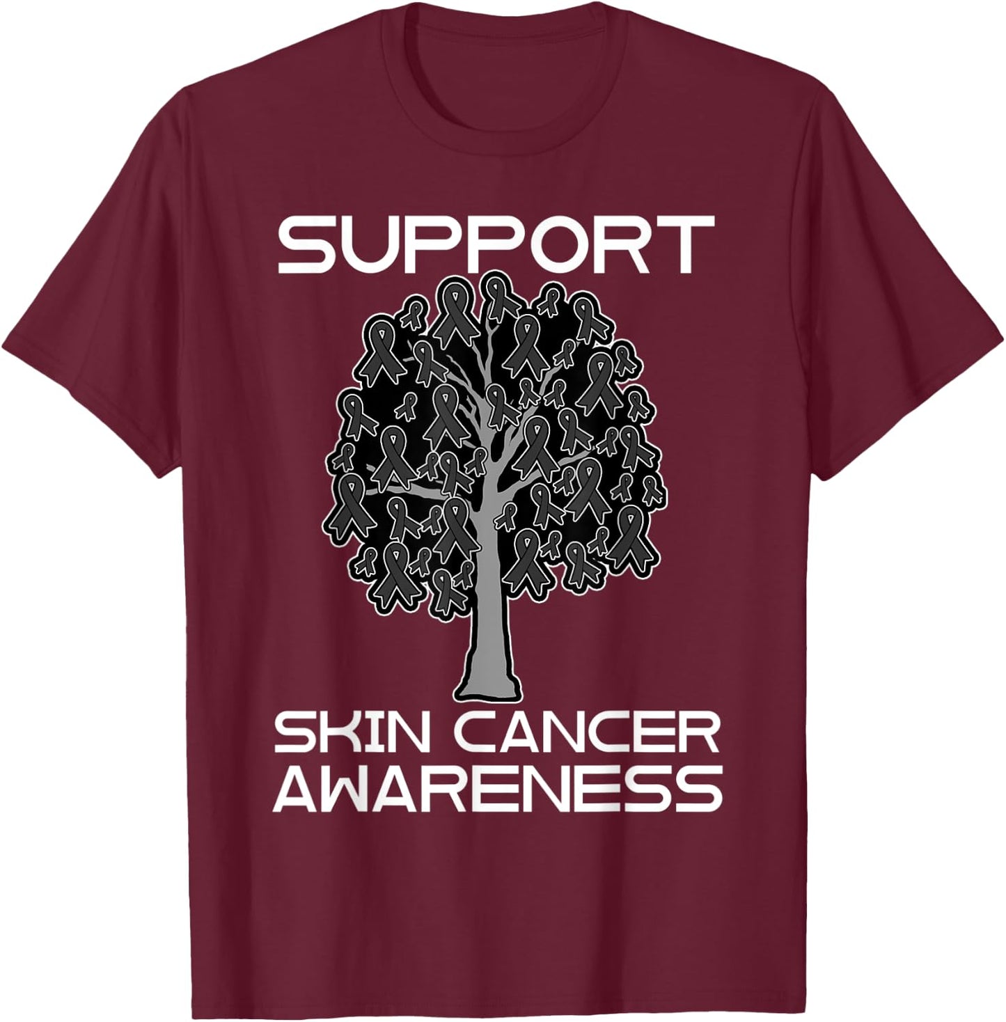 Skin Cancer Awareness Melanoma Black Ribbon Dermatologists T-Shirt - T-Shirt | Maroon