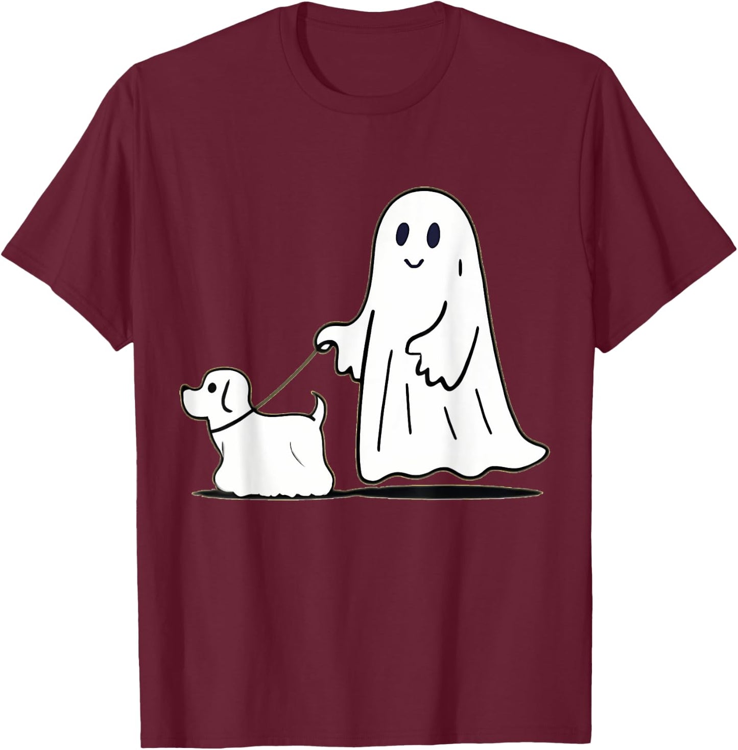 Ghost Walking Dog Ghostie Funny Halloween Dog Lover T-Shirt - T-Shirt | Maroon
