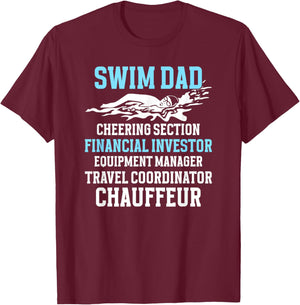 Funny Swim Dad Of A Swimmer Dad For Father's Day Men's Black Cotton Blend Short Sleeve T-Shirt - T-Shirt | Maroon
