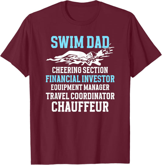Funny Swim Dad Of A Swimmer Dad For Father's Day Men's Black Cotton Blend Short Sleeve T-Shirt - T-Shirt | Maroon
