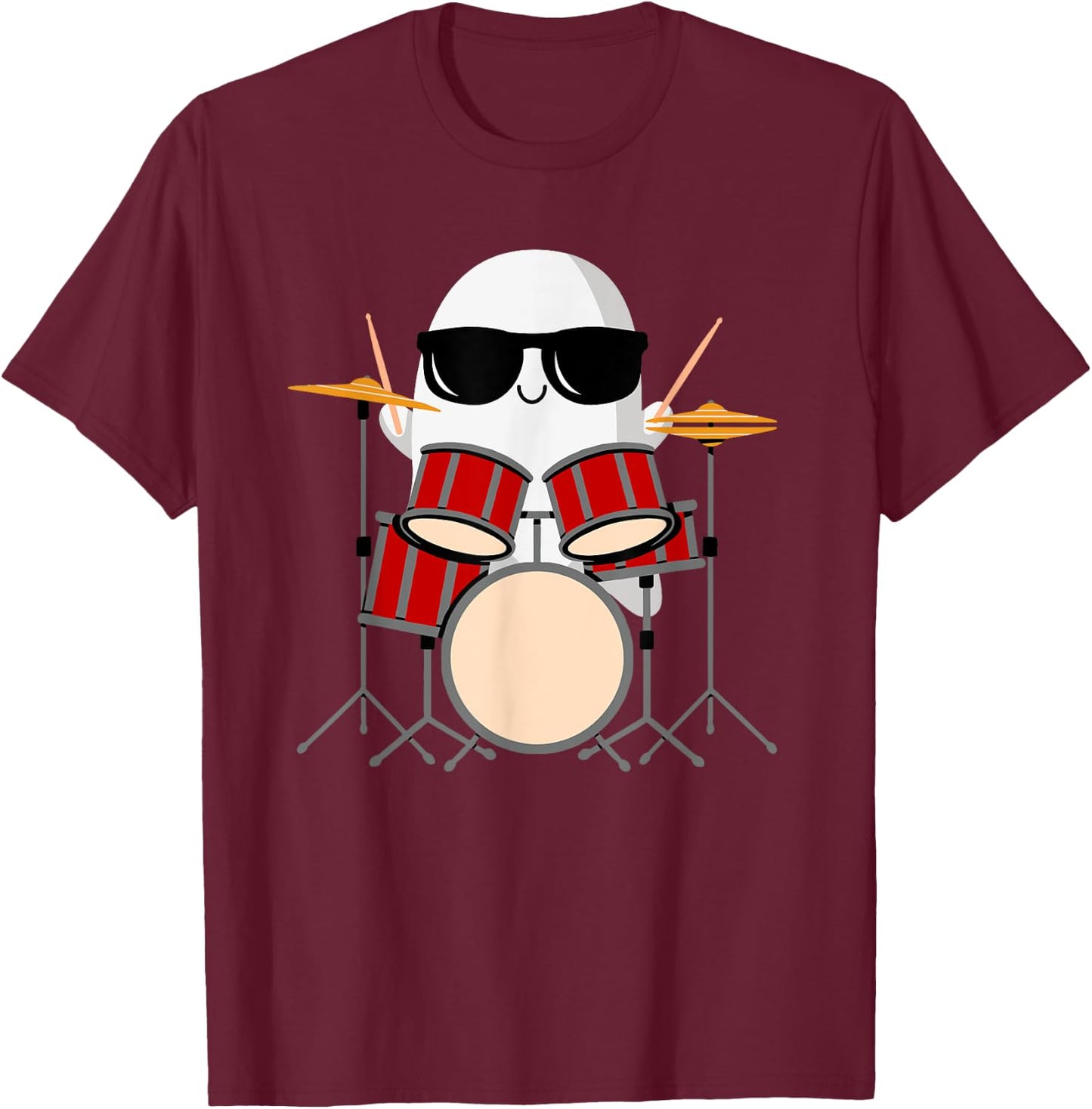 Funny Ghost Drummer - Spooky & Cool Halloween Drum Music T-Shirt - T-Shirt | Maroon