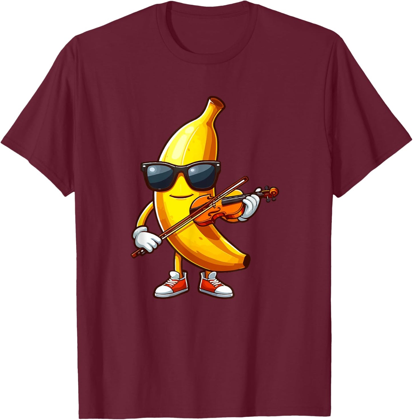 Banana Sunglasses Playing Violin Funny Fruit Instrument T-Shirt - T-Shirt | Maroon