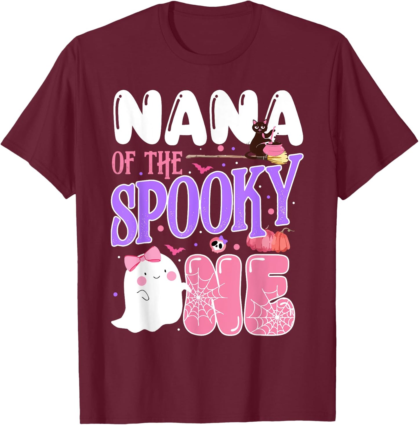 Nana Of The Spooky One 1st Birthday Halloween Pink Ghost T-Shirt - T-Shirt | Maroon