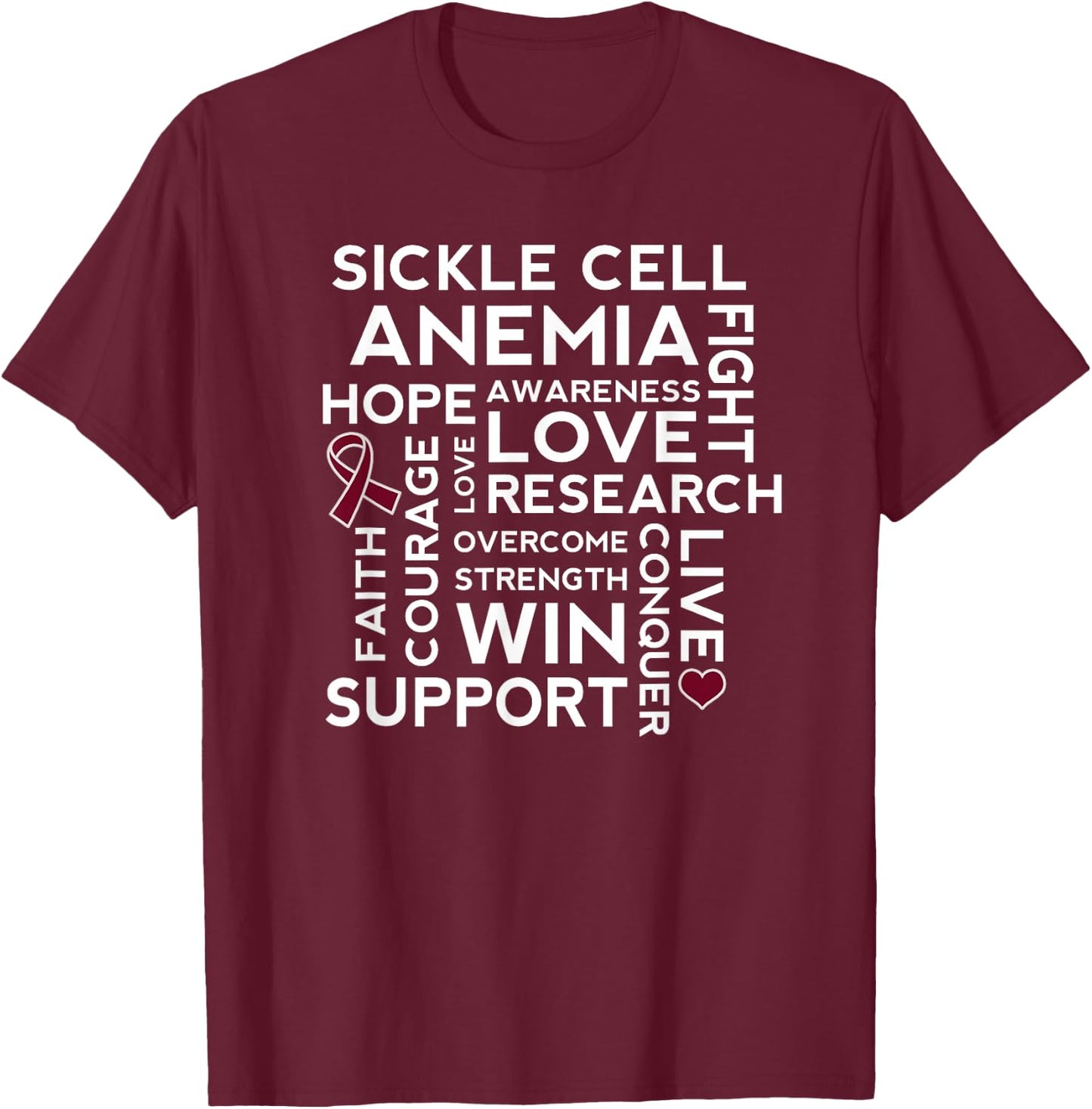 Sickle Cell Anemia Awareness Walk Burgundy Ribbon T-Shirt - T-Shirt | Maroon