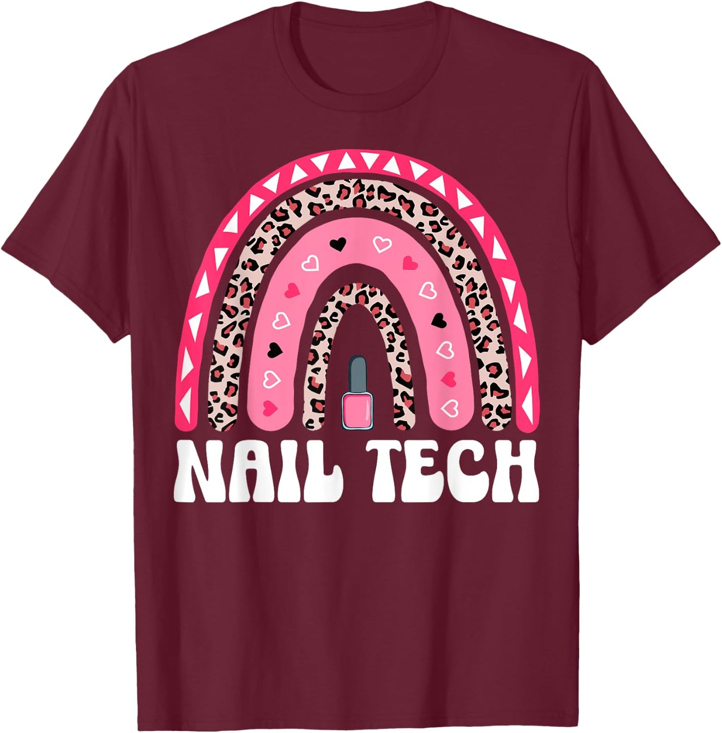 Boho Rainbow Nail Tech Nail Polish Manicurist Nail Artist T-Shirt - T-Shirt | Maroon