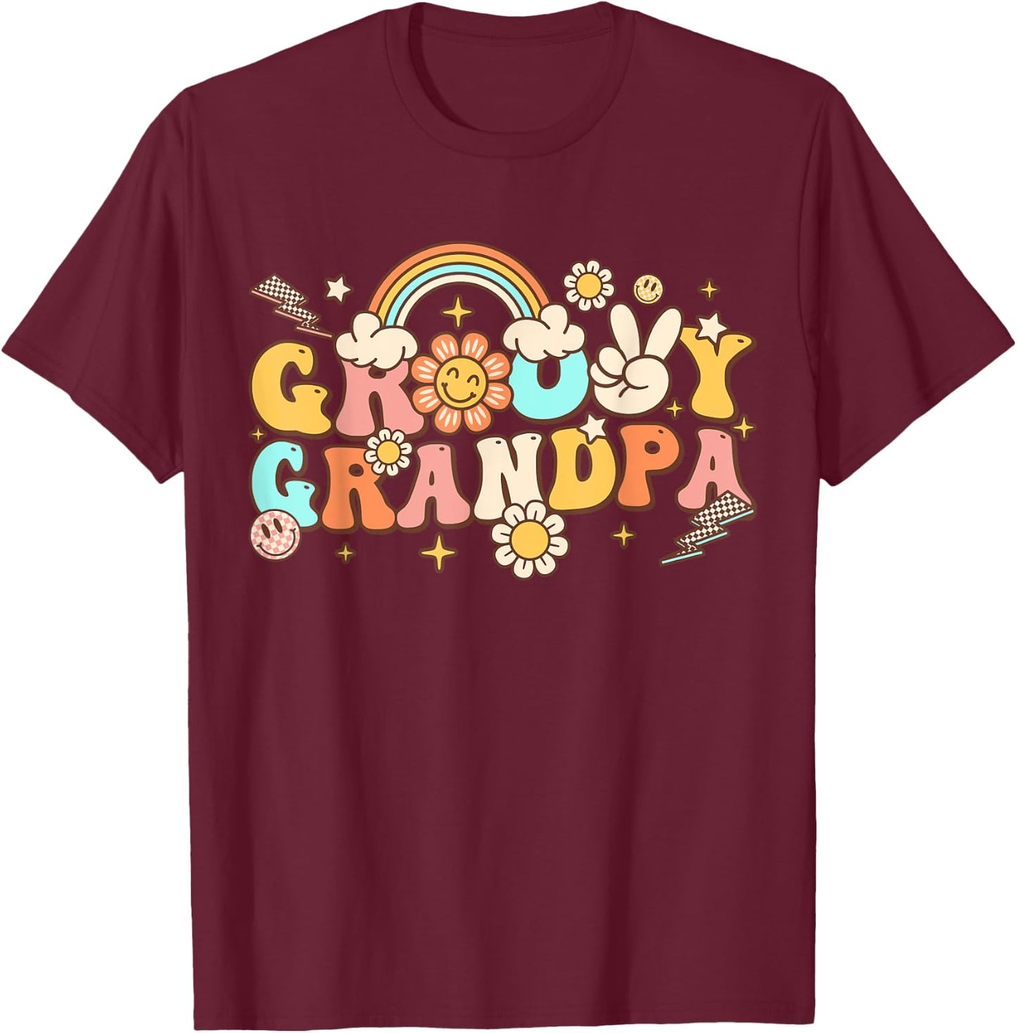 Retro Groovy Grandpa Hippie 70s Themed Birthday Party T-Shirt - T-Shirt | Maroon