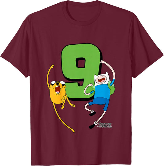 Kids Adventure Time Finn and Jake 9th Birthday T-Shirt - T-Shirt | Maroon