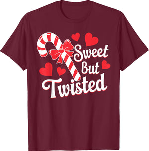 Sweet But Twisted Funny Christmas Candy Cane Xmas Holiday T-Shirt - T-Shirt | Maroon