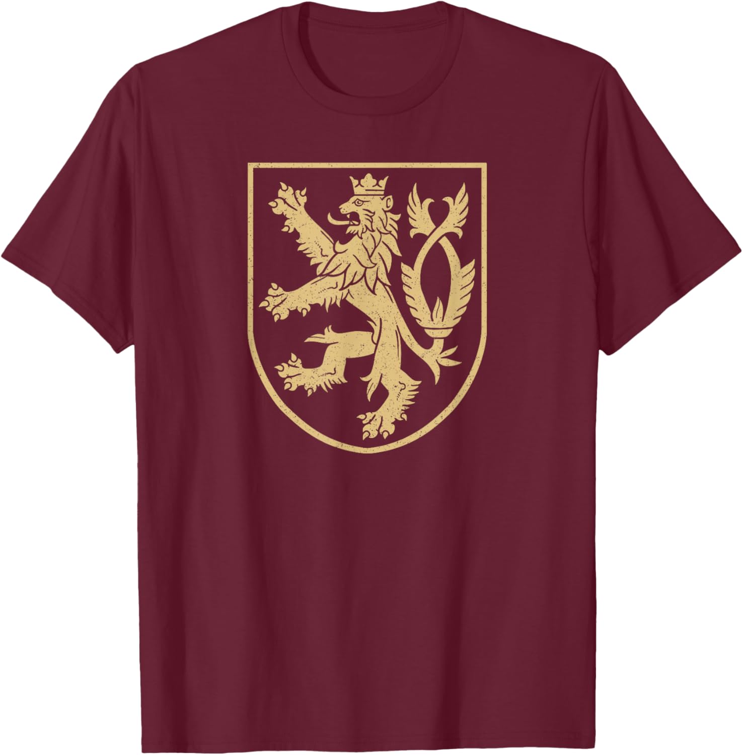 Czech Republic Lion Symbol Czechia Coat of Arms Flag Shield T-Shirt - T-Shirt | Maroon